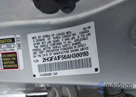 2010 Honda Civic Lx z USA, uszkodzony, nr VIN 2HGFA1F56AH300110